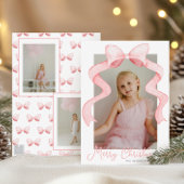 Waterverf Roze Bow Ribbon Sash Kerstfoto Feestdagenkaart