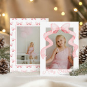Waterverf Roze Bow Ribbon Sash Kerstfoto Feestdagenkaart