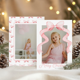 Waterverf Roze Bow Ribbon Sash Kerstfoto Feestdagenkaart