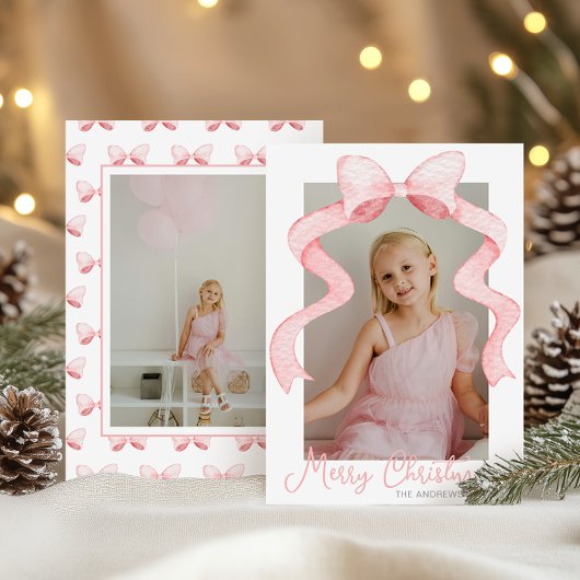 Waterverf Roze Bow Ribbon Sash Kerstfoto Feestdagenkaart
