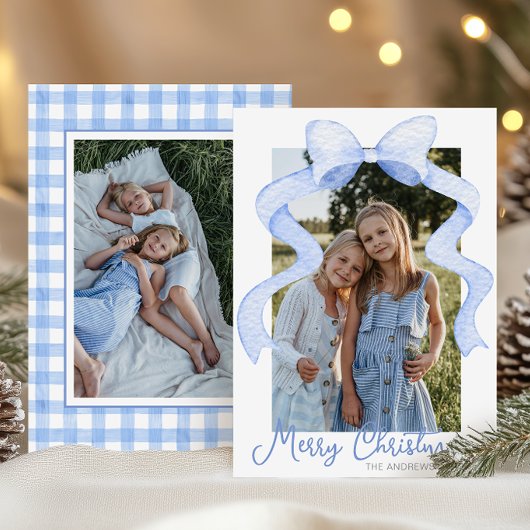 Waterverf Roze Bow Ribbon Sash Kerstfoto Feestdagenkaart