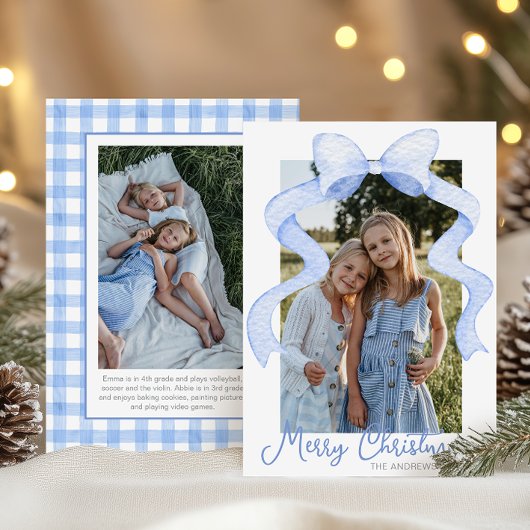 Waterverf Roze Bow Ribbon Sash Kerstfoto Feestdagenkaart