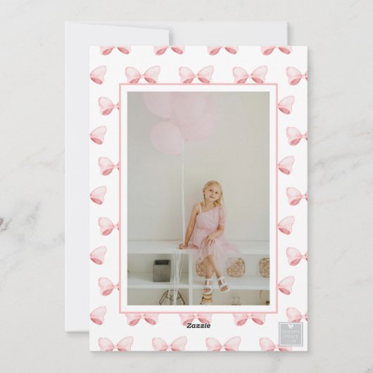 Waterverf Roze Bow Ribbon Sash Kerstfoto Feestdagenkaart (Achterkant)