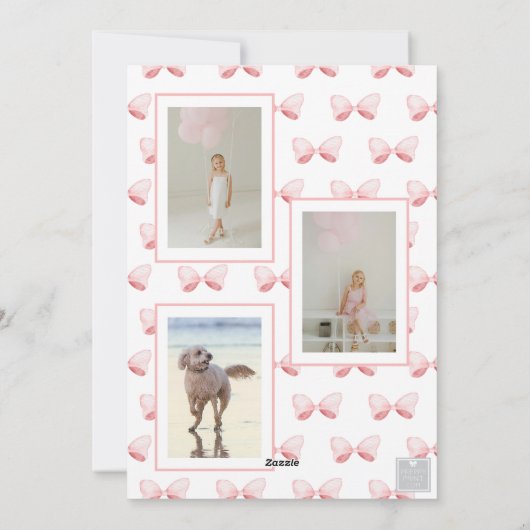 Waterverf Roze Bow Ribbon Sash Kerstfoto Feestdagenkaart (Achterkant)