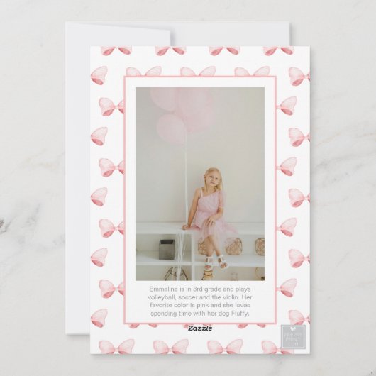 Waterverf Roze Bow Ribbon Sash Kerstfoto Feestdagenkaart (Achterkant)