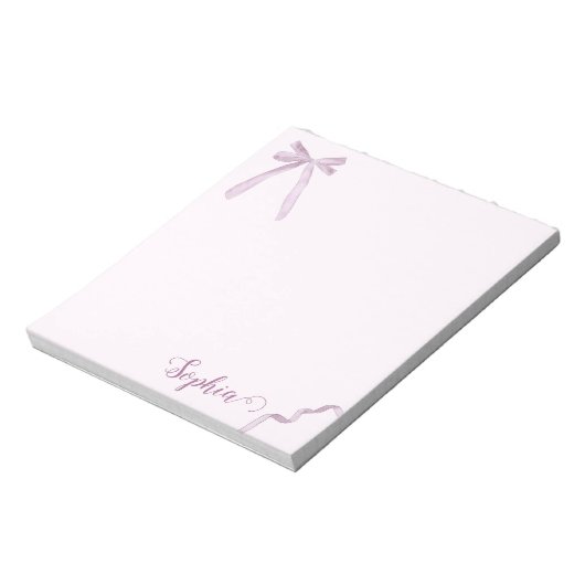 Waterverf Roze Bow Ribbon Sweet Gepersonaliseerd Notitieblok (Linkerzijde)