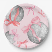Waterverf Roze Bow Ribbon Zilveren Disco Ball Pape Papieren Bordje (Voorkant)