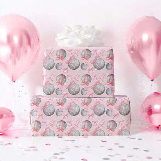 Waterverf Roze Bow Ribbon Zilveren Discobal Cadeaupapier