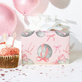 Waterverf Roze Bow Ribbon Zilveren Discobal Cadeaupapier