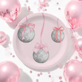 Waterverf Roze Bow Ribbon Zilveren Discobal Papieren Bordje