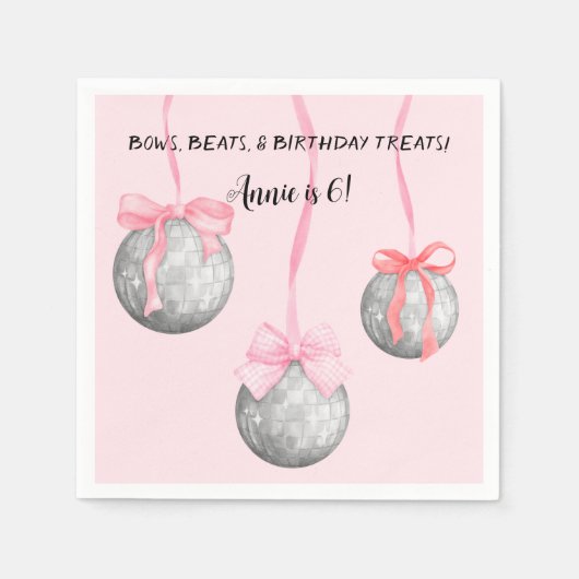 Waterverf Roze Bow Ribbon Zilveren Discobal Servet (Voorkant)