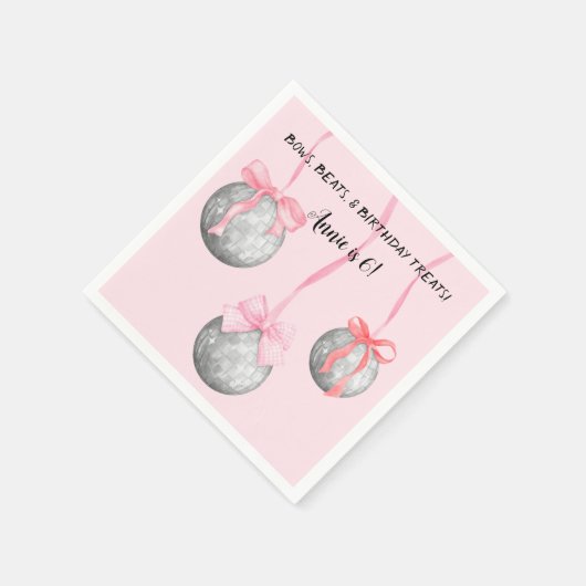 Waterverf Roze Bow Ribbon Zilveren Discobal Servet (Hoek)