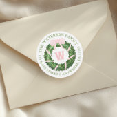 Waterverf Roze Bow Sash Christmas Krans Gift Ronde Sticker