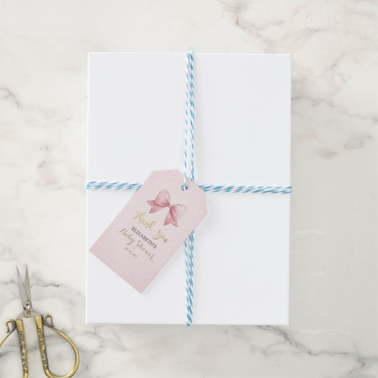 Waterverf Roze Bow Stippen Baby shower Cadeaulabel (Met Touw)
