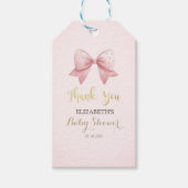 Waterverf Roze Bow Stippen Baby shower Cadeaulabel (Voorkant)