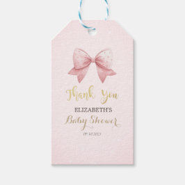 Waterverf Roze Bow Stippen Baby shower Cadeaulabel