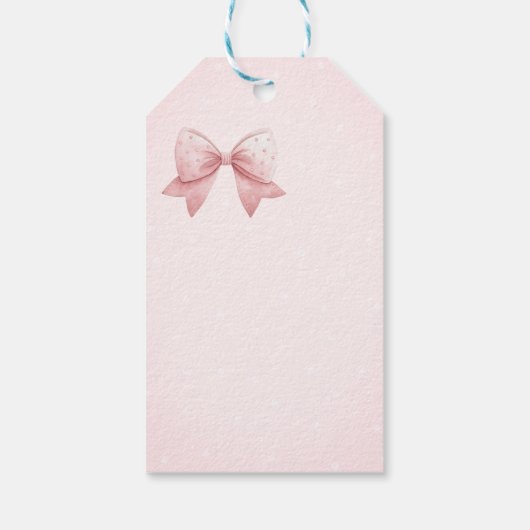 Waterverf Roze Bow Stippen Baby shower Cadeaulabel (Achterkant)
