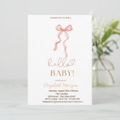 Waterverf Roze Bow Stippen Baby shower Kaart (Staand voorkant)