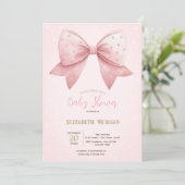 Waterverf Roze Bow Stippen Baby shower Kaart (Staand voorkant)