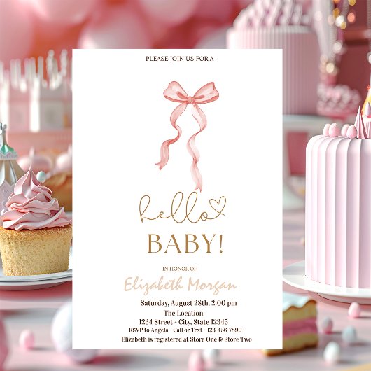 Waterverf Roze Bow Stippen Baby shower Kaart
