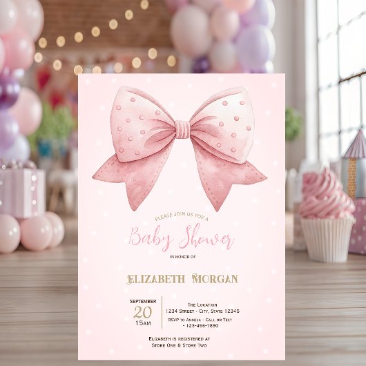Waterverf Roze Bow Stippen Baby shower Kaart