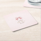 Waterverf Roze Bow Stippen Baby shower Kartonnen Onderzetters (Schuin)