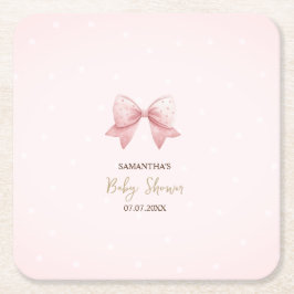 Waterverf Roze Bow Stippen Baby shower Kartonnen Onderzetters