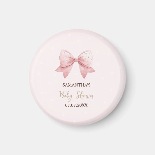 Waterverf Roze Bow Stippen Baby shower Magneet (Voorkant)