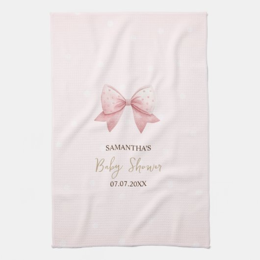 Waterverf Roze Bow Stippen Baby shower Theedoek (Verticaal)