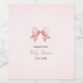 Waterverf Roze Bow Stippen Baby shower Wijn Etiket (Enkel label)