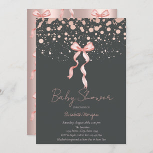 Waterverf Roze Bow Stippen Roos Goud Baby shower Kaart