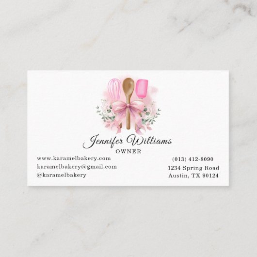Waterverf Roze Bow Utensil Bakery Visitekaartje (Achterkant)