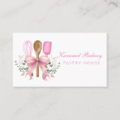 Waterverf Roze Bow Utensil Bakery Visitekaartje (Voorkant)