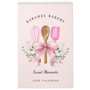Waterverf Roze Bow Utensils Bakkerij Kalender