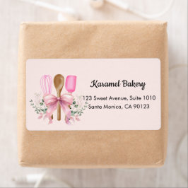 Waterverf Roze Bow Utensils Bakkerij Verzending Etiket