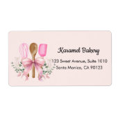Waterverf Roze Bow Utensils Bakkerij Verzending Etiket (Voorkant)