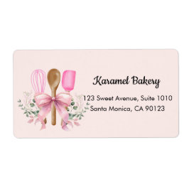 Waterverf Roze Bow Utensils Bakkerij Verzending Etiket