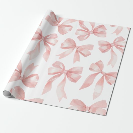 Waterverf Roze Bow Wrapping Paper Cadeaupapier (Uitgerold)