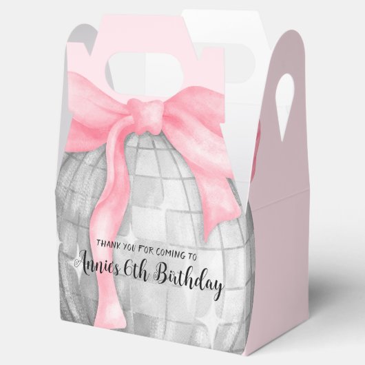Waterverf Roze Bow Zilveren Disco Bal Verjaardag Bedankdoosjes (Geopend)