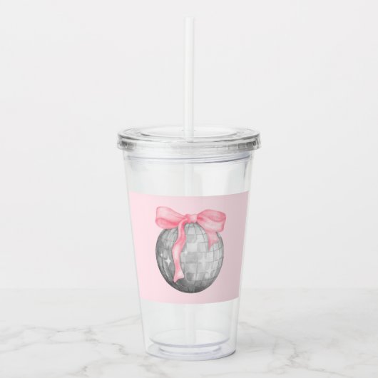 Waterverf Roze Bow Zilveren Discobal Acryl Drinkbeker (Voorkant)