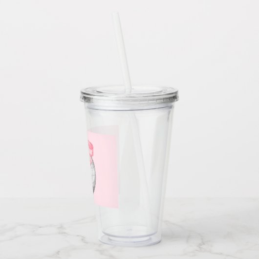 Waterverf Roze Bow Zilveren Discobal Acryl Drinkbeker (Links)
