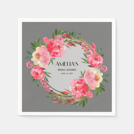 Waterverf Roze Bruiloft Bridal Shower Servet (Voorkant)