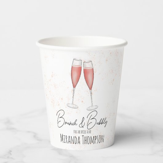 Waterverf Roze Bruiloft Brunch en Mousserende Brui Papieren Bekers (Achterkant)