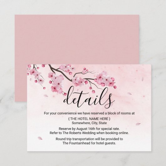 Waterverf Roze bruiloft - Gegevens Kaart (Voorkant / Achterkant)