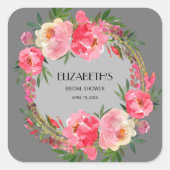 Waterverf Roze Bruilofts Bruidsfeest Vierkante Sticker (Voorkant)