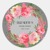 Waterverf Roze Bruilofts Bruiloftsfeest Ronde Sticker (Voorkant)