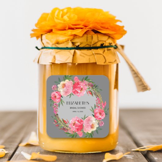 Waterverf Roze Bruiloftsshower Vierkante Sticker