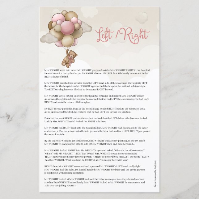 Waterverf roze bruin ivoor teddybeer Links Rechts (Voorkant)