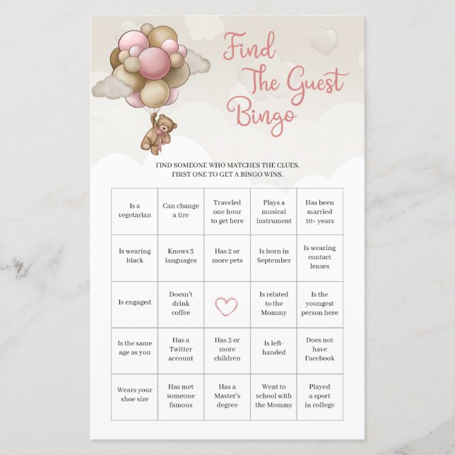 Waterverf roze bruin ivoor Vind The Guest Bingo (Voorkant)