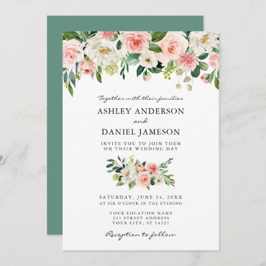 Waterverf Roze bruine bruinkoolzegsbruiloft Kaart (Voorkant / Achterkant)